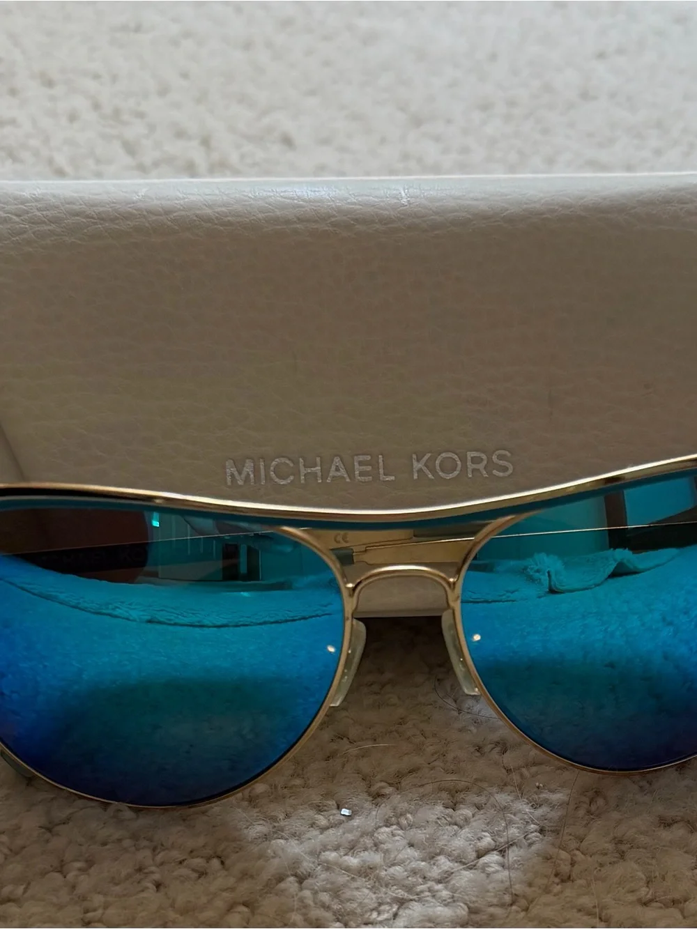 Michael Kors Women’s Gold Frame Blue Mirrored Aviator Sunglasses